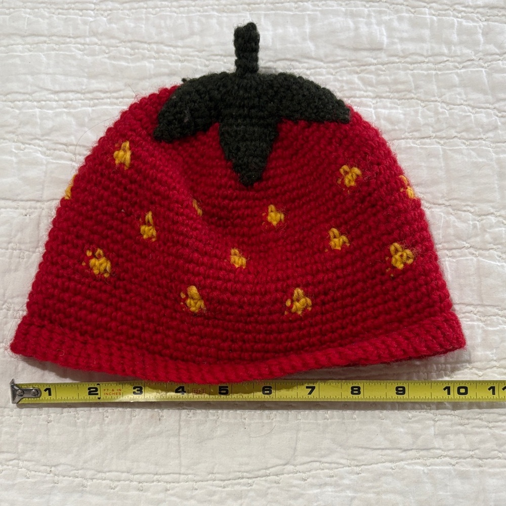 Strawberry Knit Kids Hat - Red and Black - Picture 1 of 7